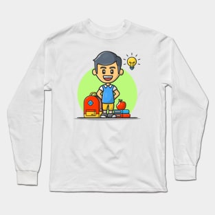 Back to School Cartoon Vector Icon Illustration Long Sleeve T-Shirt